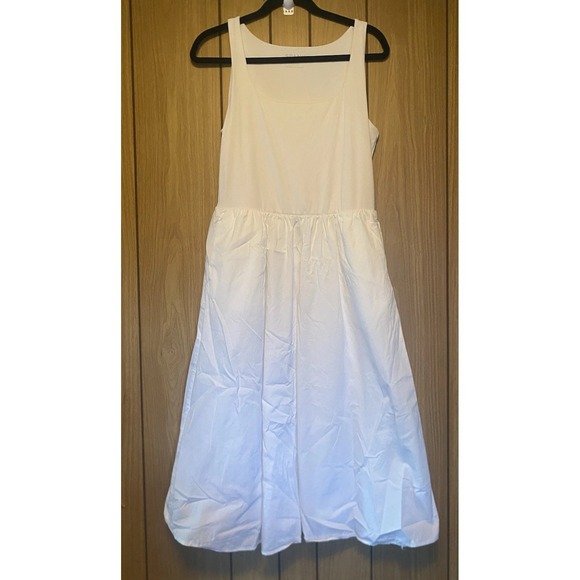 SPANX Dresses & Skirts - SPANX White Sleeveless Fit & Flare Midi Dress w/ Pockets L Cotton Blend
